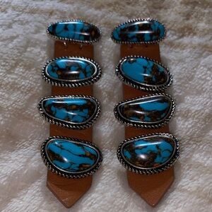 Western handmade stone turquoise color with leather strap stud earrings